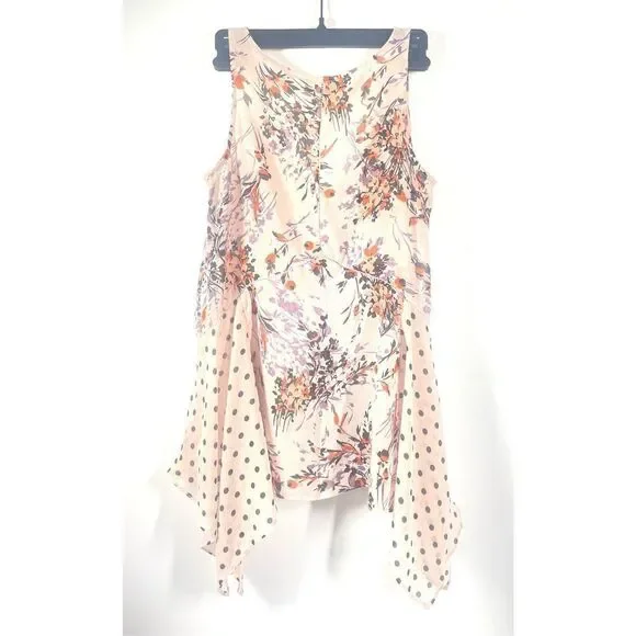 Anthropologie Vanessa Virginia Pink Floral Polka Dot V Neck Sheer Tank XS - Picture 2 of 3